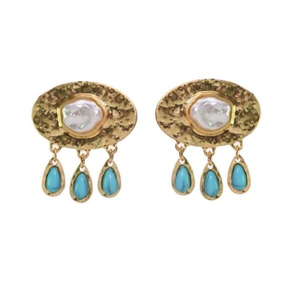 Anthropologie Jewelry - Stone drop pearl dangle earrings N302